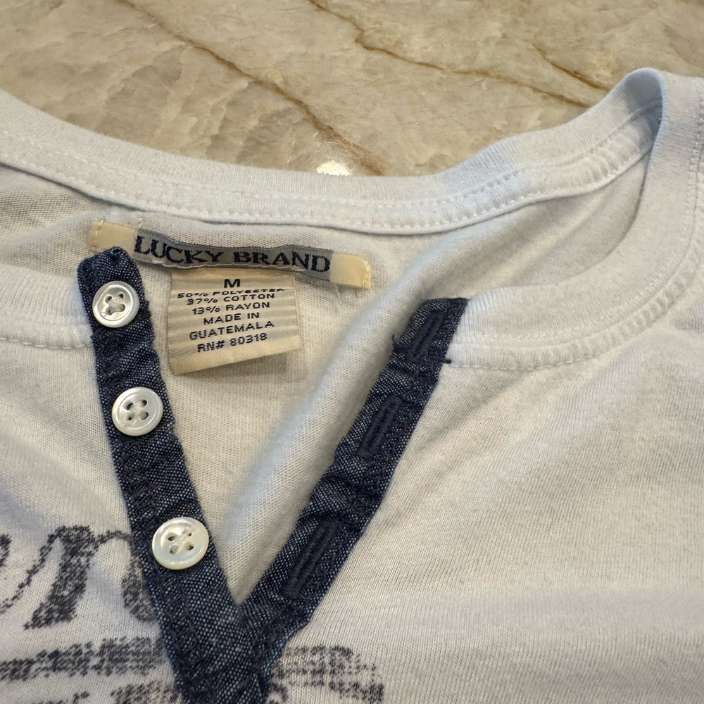 Lucky Brand White Graphic Tee with Red and Black Print